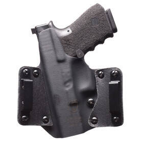 BlackPoint Tactical Leather Wing Right Hand OWB Holster Fits Sig P365 and is made of leather and Kydex material